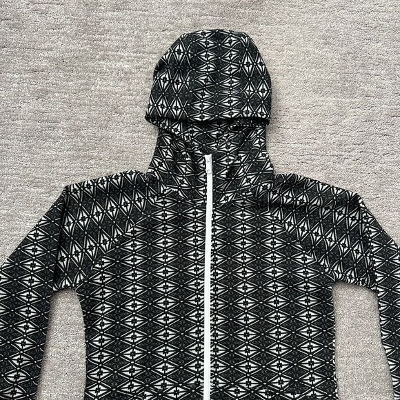 KAVU Sweater Womens Small Black White Geometric Hooded Pockets Full Zip - Picture 2 of 11